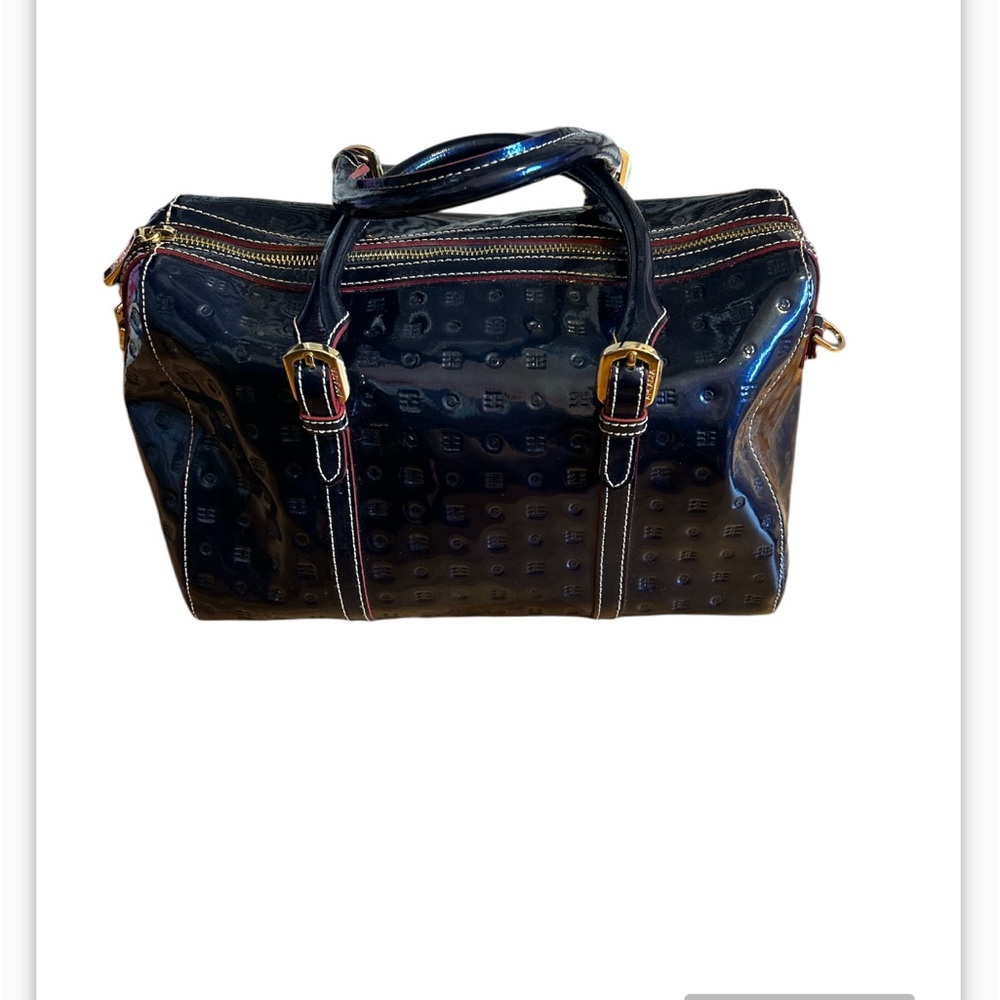 ARCADIA Ocean Blue Italy Patent Leather Large Handbag Satchel